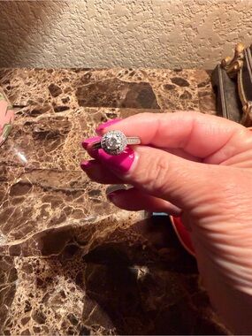 jcpenney Silver Halo Ring with White Center Stone size 7